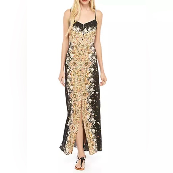 Free People Intimately Morning Song Printed Maxi Slip Dress Size M Black Combo - Picture 1 of 15